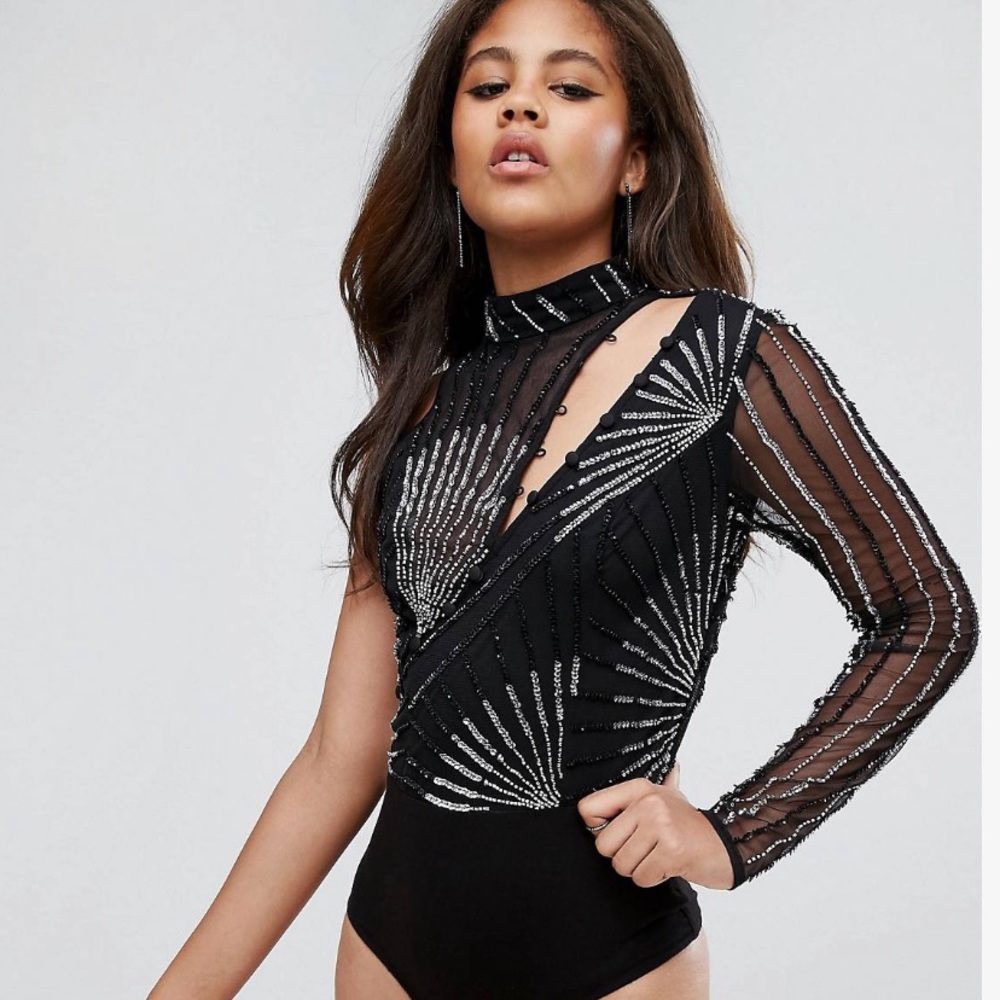 One shoulder embellished bodysuit